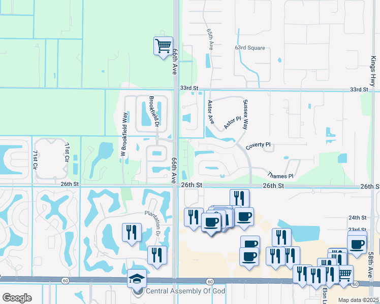 map of restaurants, bars, coffee shops, grocery stores, and more near 6445 Oxford Circle in Vero Beach