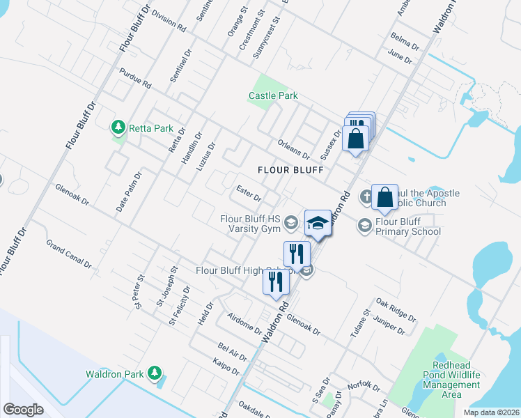 map of restaurants, bars, coffee shops, grocery stores, and more near 2506 Sands Drive in Corpus Christi