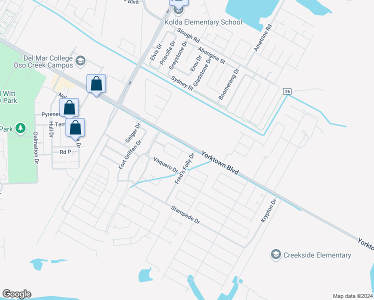 map of restaurants, bars, coffee shops, grocery stores, and more near 7518 Bar T Drive in Corpus Christi