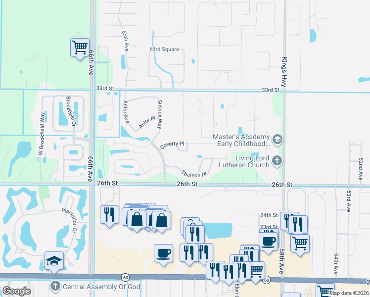 map of restaurants, bars, coffee shops, grocery stores, and more near 6232 Coverty Place in Vero Beach