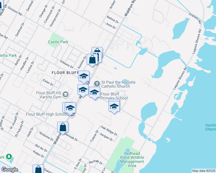 map of restaurants, bars, coffee shops, grocery stores, and more near 501 Wilson Street in Corpus Christi