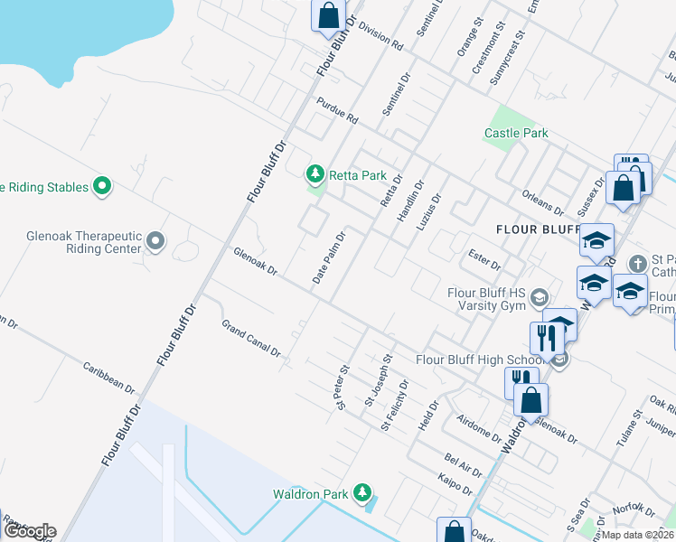 map of restaurants, bars, coffee shops, grocery stores, and more near 2534 Retta Drive in Corpus Christi