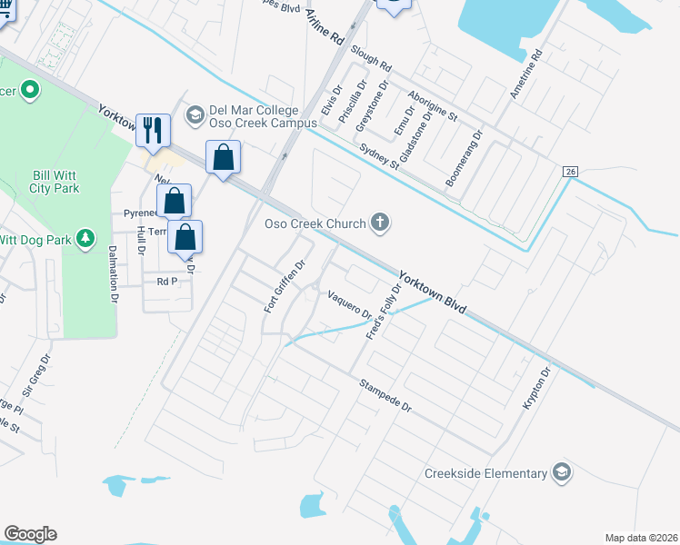 map of restaurants, bars, coffee shops, grocery stores, and more near 7514 Rancho Vista Boulevard in Corpus Christi