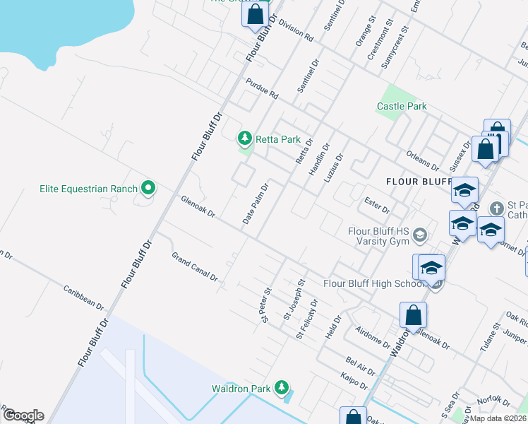 map of restaurants, bars, coffee shops, grocery stores, and more near 2534 Retta Drive in Corpus Christi