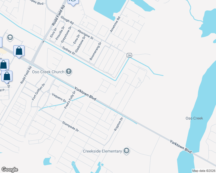 map of restaurants, bars, coffee shops, grocery stores, and more near 7868 Yorktown Boulevard in Corpus Christi