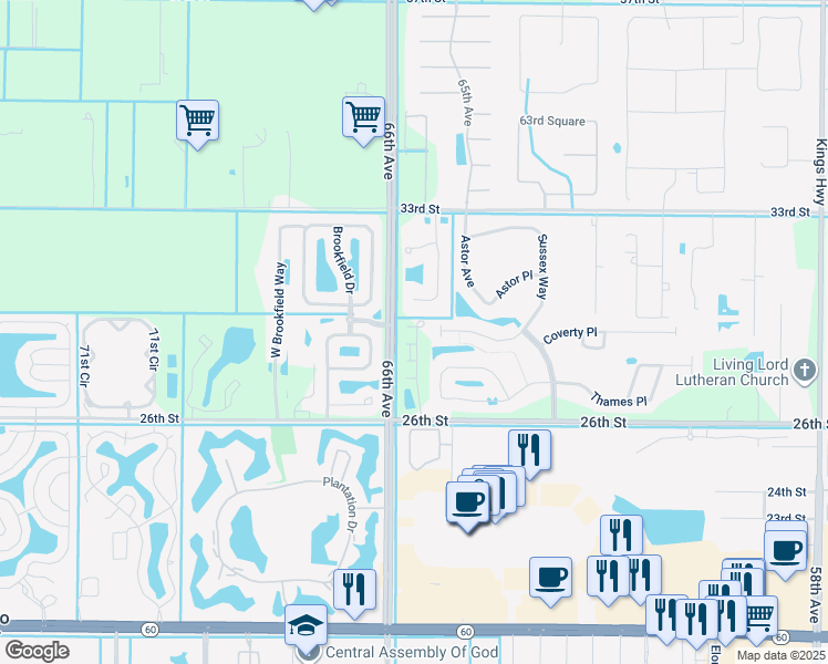 map of restaurants, bars, coffee shops, grocery stores, and more near 3005 65th Drive in Vero Beach