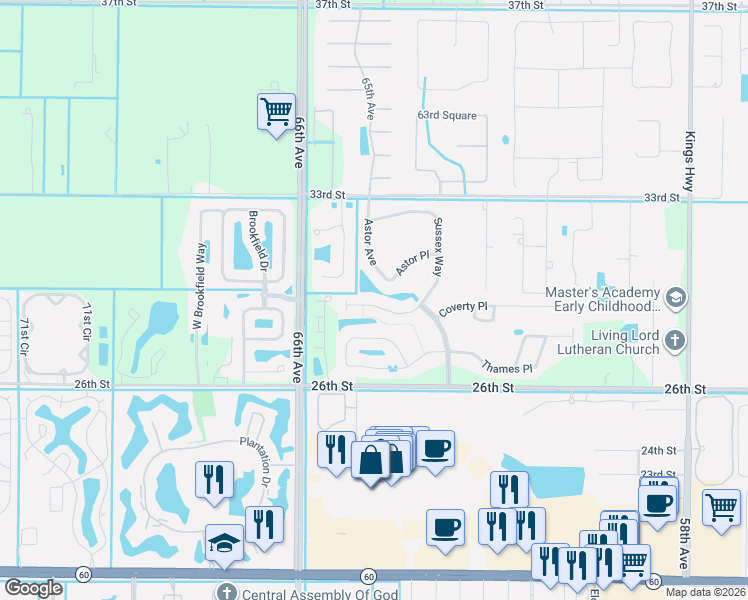 map of restaurants, bars, coffee shops, grocery stores, and more near 6396 Lennox Ln in Vero Beach