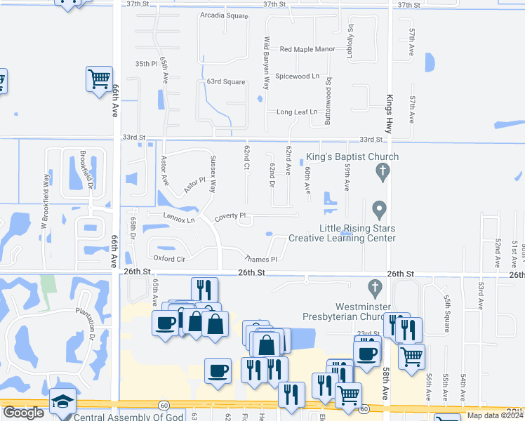 map of restaurants, bars, coffee shops, grocery stores, and more near 6212 Coverty Place in Vero Beach