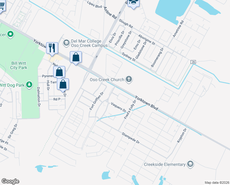 map of restaurants, bars, coffee shops, grocery stores, and more near 7514 Rancho Vista Boulevard in Corpus Christi