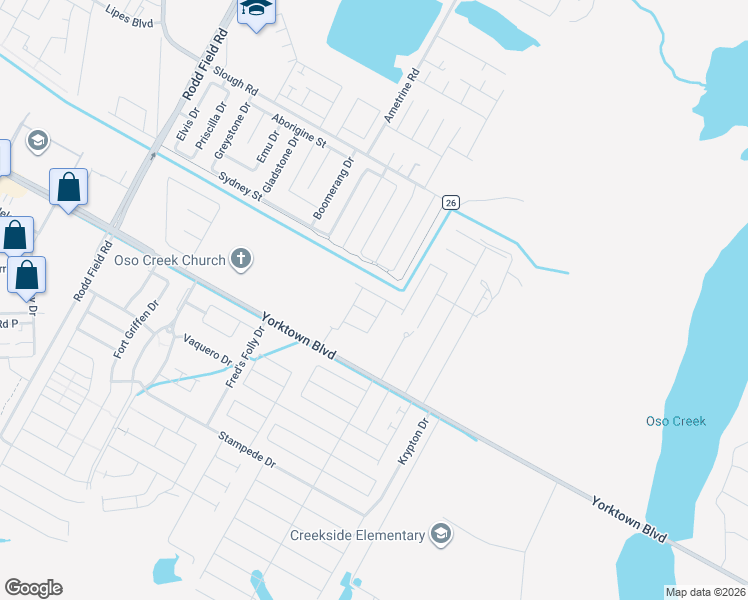 map of restaurants, bars, coffee shops, grocery stores, and more near 7868 Yorktown Boulevard in Corpus Christi