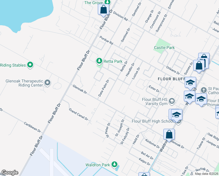 map of restaurants, bars, coffee shops, grocery stores, and more near 2534 Retta Drive in Corpus Christi