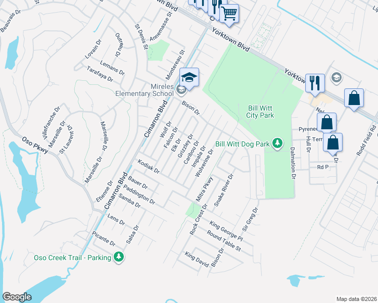 map of restaurants, bars, coffee shops, grocery stores, and more near 7902 Caribou Drive in Corpus Christi