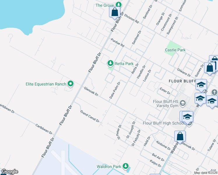 map of restaurants, bars, coffee shops, grocery stores, and more near 2602 Date Palm Drive in Corpus Christi