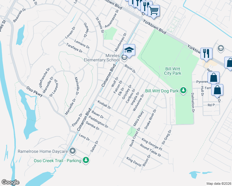 map of restaurants, bars, coffee shops, grocery stores, and more near 7922 Elk Drive in Corpus Christi