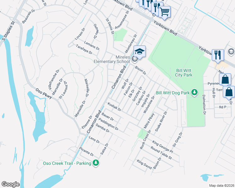map of restaurants, bars, coffee shops, grocery stores, and more near 7906 Fox Drive in Corpus Christi