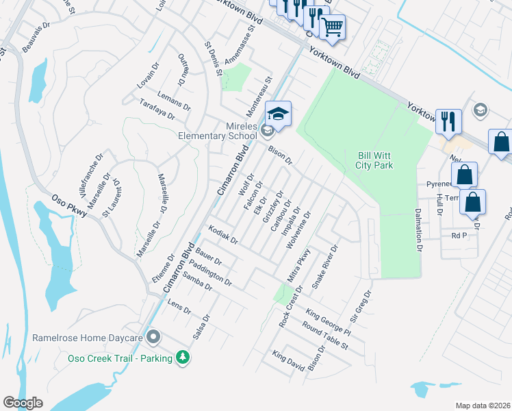 map of restaurants, bars, coffee shops, grocery stores, and more near 7834 Falcon Drive in Corpus Christi