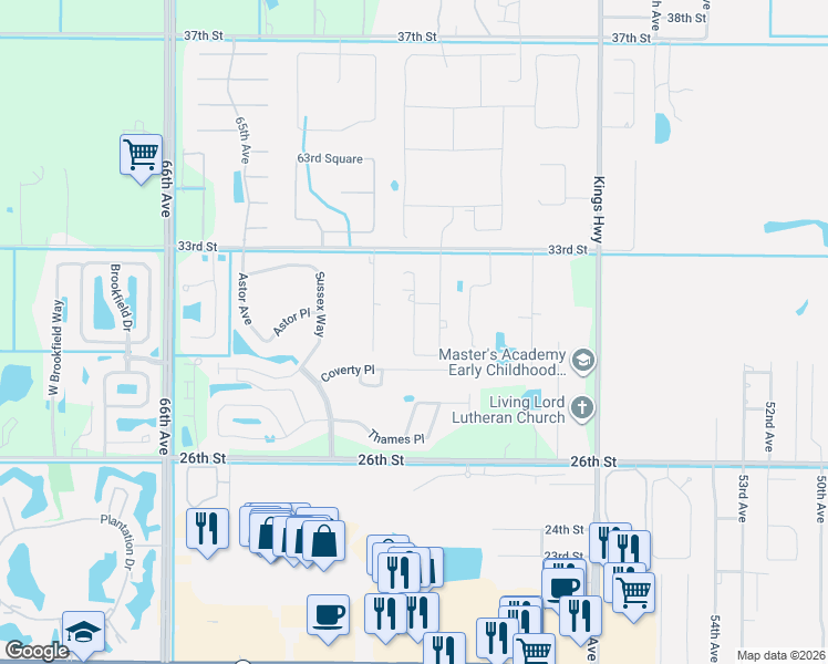 map of restaurants, bars, coffee shops, grocery stores, and more near 3165 62nd Drive in Vero Beach