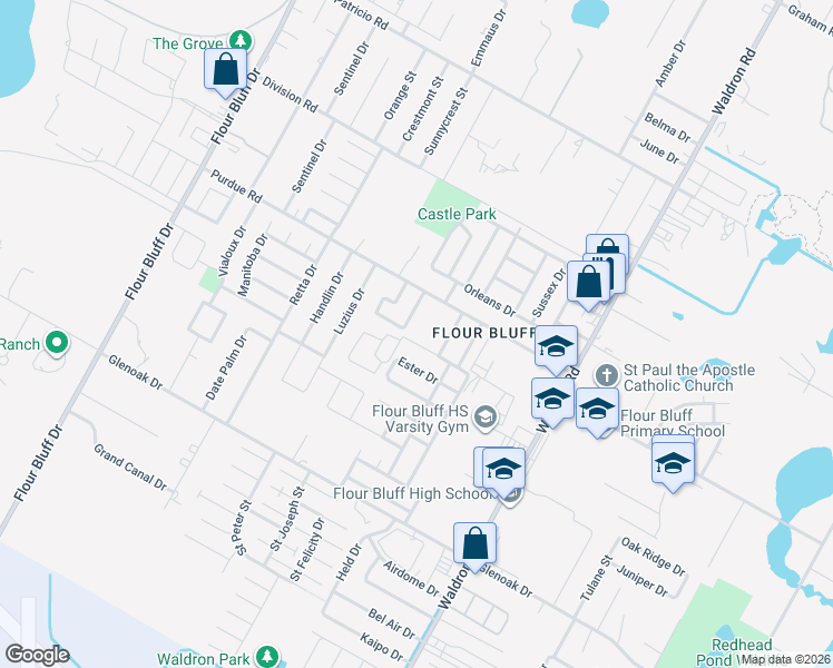 map of restaurants, bars, coffee shops, grocery stores, and more near 2329 Kazimir Drive in Corpus Christi