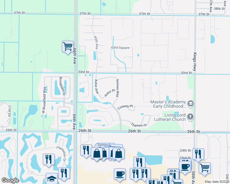 map of restaurants, bars, coffee shops, grocery stores, and more near 3186 Sussex Way in Vero Beach