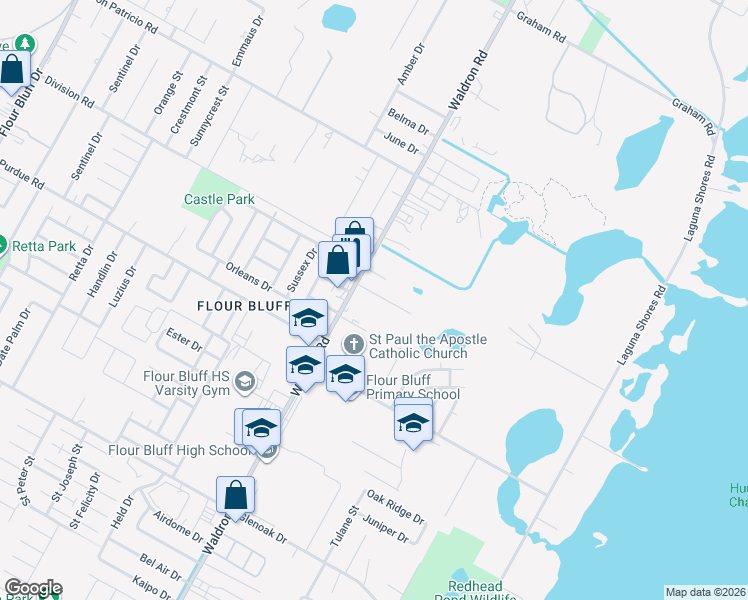map of restaurants, bars, coffee shops, grocery stores, and more near 522 Pearson Street in Corpus Christi