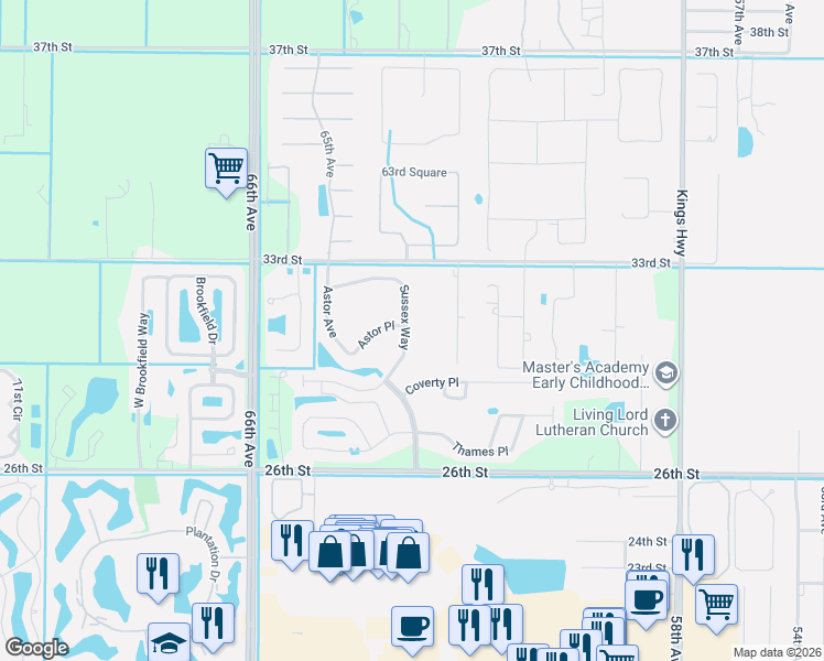 map of restaurants, bars, coffee shops, grocery stores, and more near 3186 Sussex Way in Vero Beach