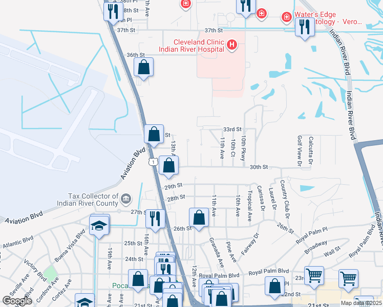 map of restaurants, bars, coffee shops, grocery stores, and more near 3115 11th Terrace in Vero Beach