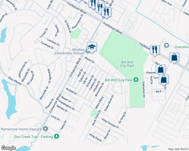 map of restaurants, bars, coffee shops, grocery stores, and more near 7813 Grizzley Drive in Corpus Christi
