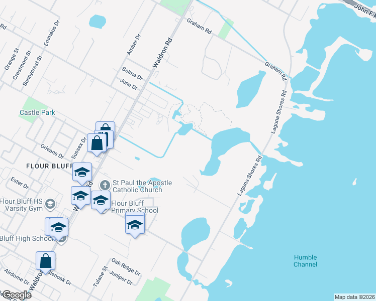 map of restaurants, bars, coffee shops, grocery stores, and more near 2002 Laguna Shores Road in Corpus Christi