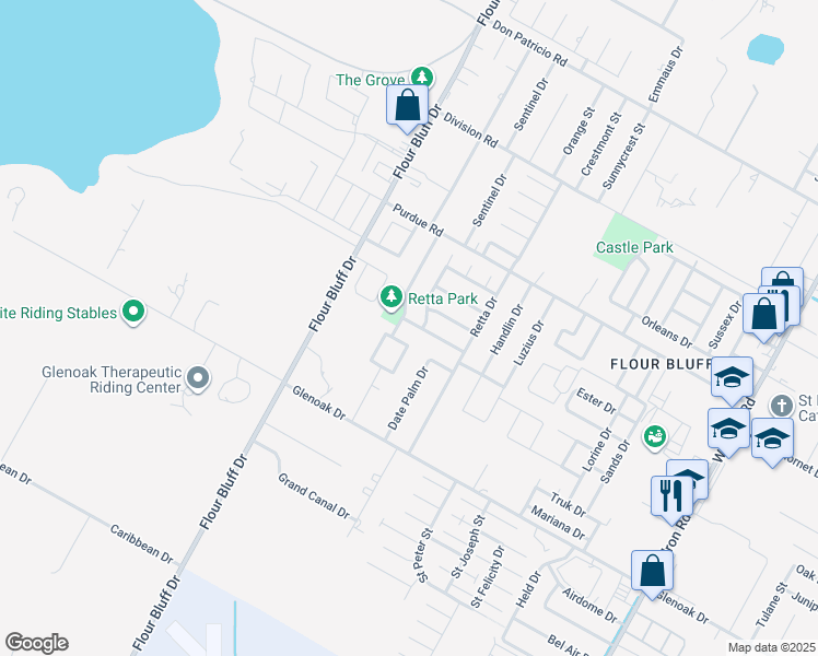 map of restaurants, bars, coffee shops, grocery stores, and more near 2441 Vialoux Drive in Corpus Christi