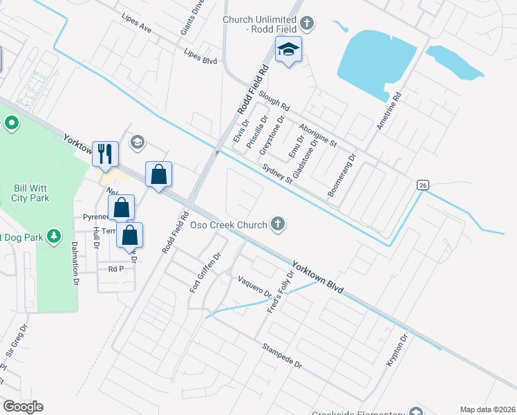 map of restaurants, bars, coffee shops, grocery stores, and more near 4222 Airline Road in Corpus Christi
