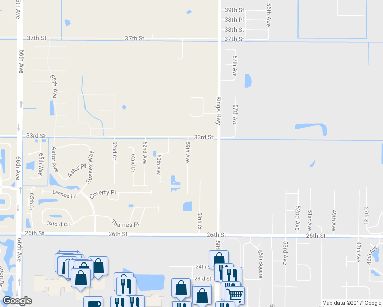 map of restaurants, bars, coffee shops, grocery stores, and more near 5855 33rd Street in Vero Beach