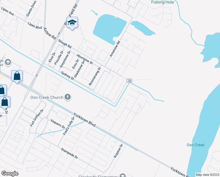 map of restaurants, bars, coffee shops, grocery stores, and more near 3901 Los Arroyos Drive in Corpus Christi