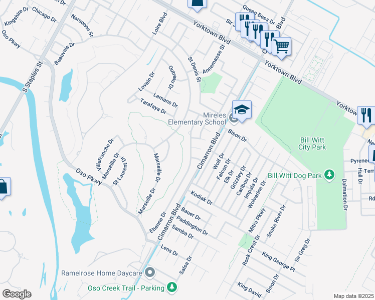 map of restaurants, bars, coffee shops, grocery stores, and more near 7861 Etienne Drive in Corpus Christi