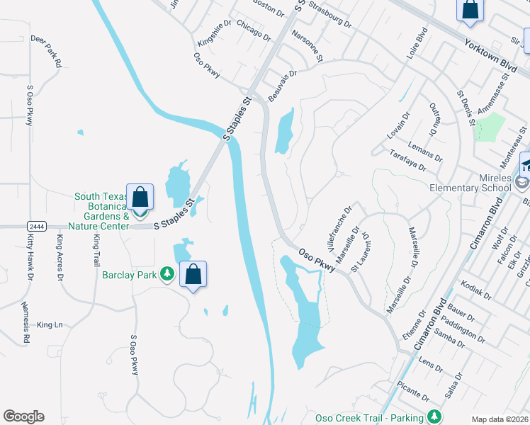 map of restaurants, bars, coffee shops, grocery stores, and more near 5941 Oso Parkway in Corpus Christi
