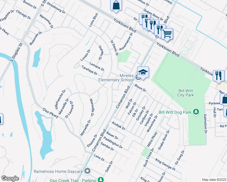 map of restaurants, bars, coffee shops, grocery stores, and more near 7861 Etienne Drive in Corpus Christi