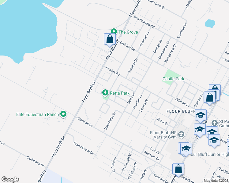 map of restaurants, bars, coffee shops, grocery stores, and more near 2329 Manitoba Drive in Corpus Christi