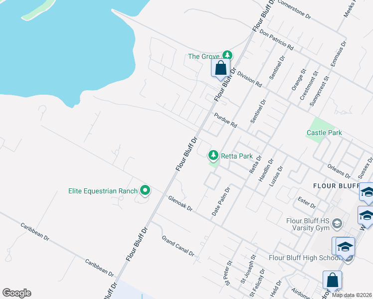 map of restaurants, bars, coffee shops, grocery stores, and more near 2376-2698 Flour Bluff Drive in Corpus Christi