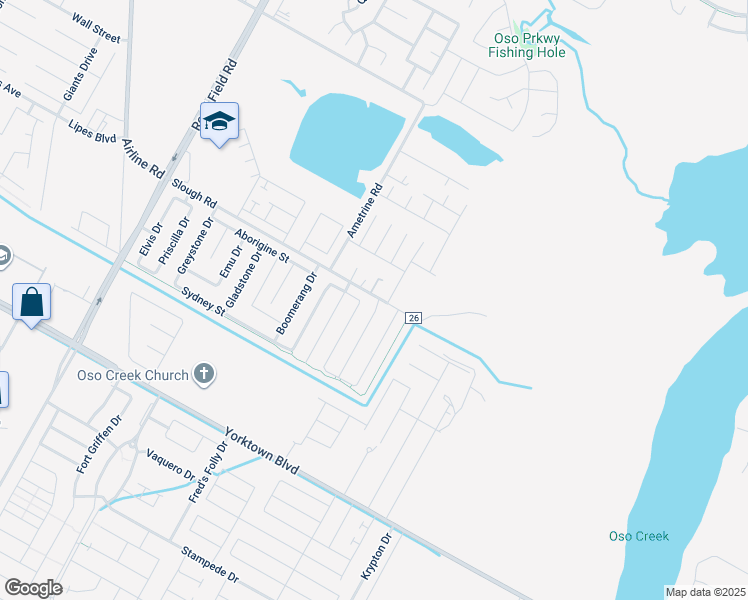 map of restaurants, bars, coffee shops, grocery stores, and more near 3801 Woodhouse Lane in Corpus Christi