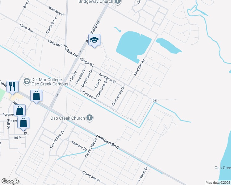 map of restaurants, bars, coffee shops, grocery stores, and more near 3830 Boomerang Drive in Corpus Christi