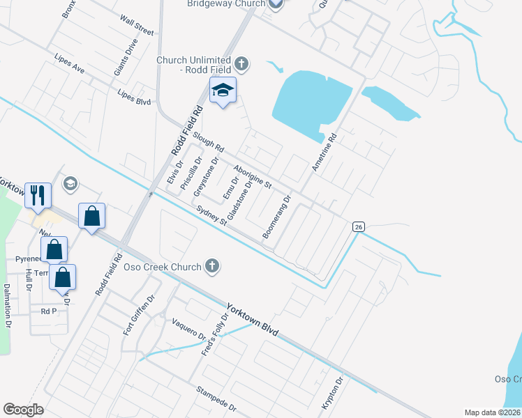 map of restaurants, bars, coffee shops, grocery stores, and more near 3906 Eucalyptus Drive in Corpus Christi