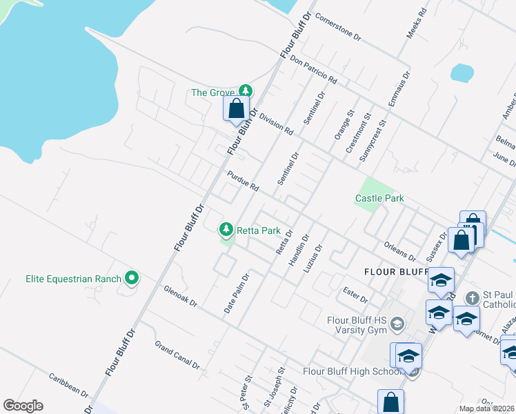 map of restaurants, bars, coffee shops, grocery stores, and more near 2329 Manitoba Drive in Corpus Christi
