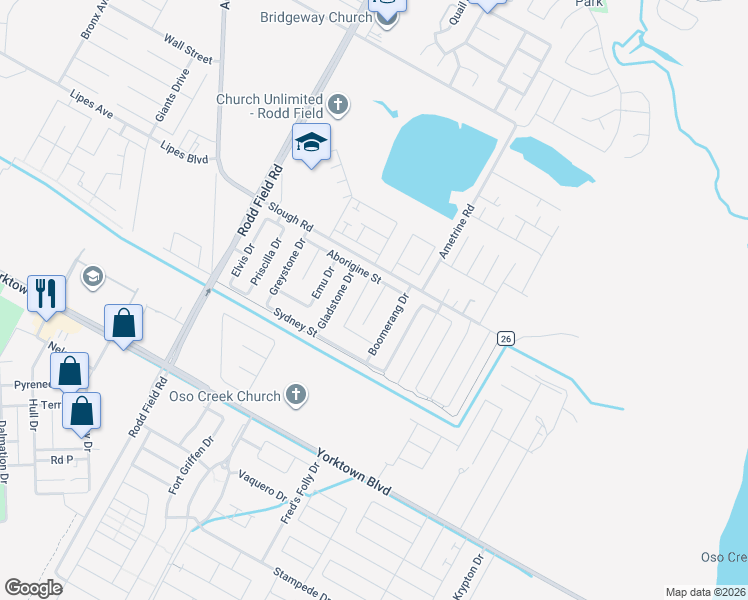 map of restaurants, bars, coffee shops, grocery stores, and more near 3805 Eucalyptus Drive in Corpus Christi
