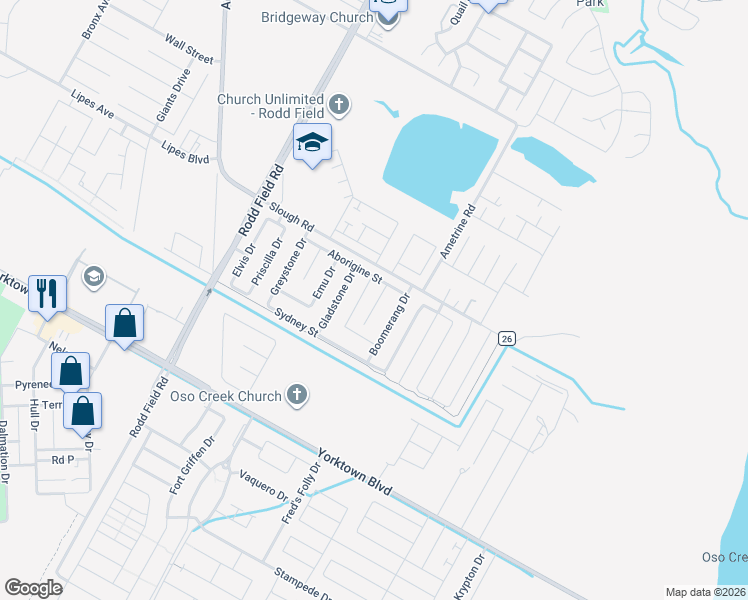 map of restaurants, bars, coffee shops, grocery stores, and more near 3805 Eucalyptus Drive in Corpus Christi