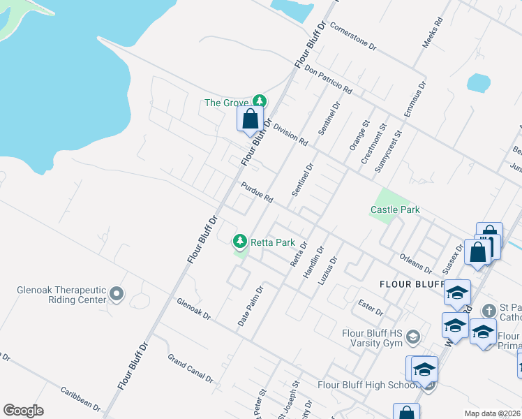 map of restaurants, bars, coffee shops, grocery stores, and more near 2301 Vialoux Drive in Corpus Christi