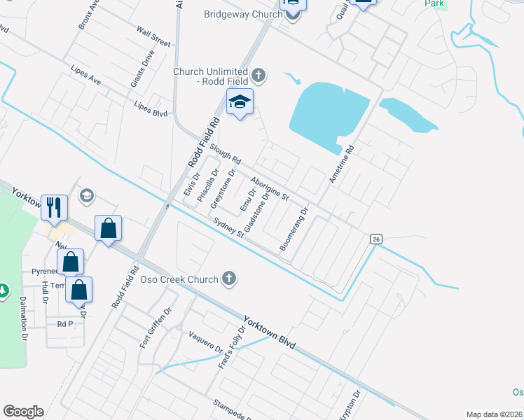 map of restaurants, bars, coffee shops, grocery stores, and more near 3805 Eucalyptus Drive in Corpus Christi