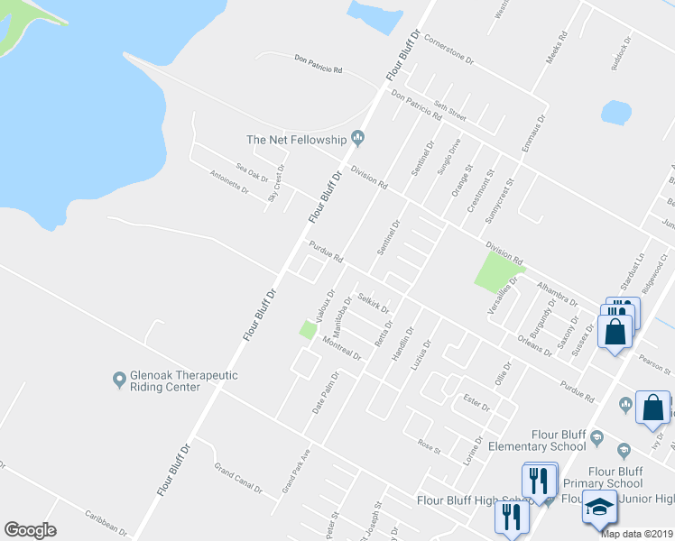 map of restaurants, bars, coffee shops, grocery stores, and more near 2309 Vialoux Drive in Corpus Christi