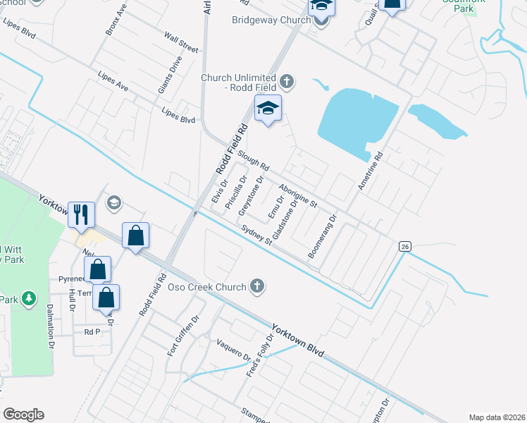 map of restaurants, bars, coffee shops, grocery stores, and more near 3910 Greystone Drive in Corpus Christi