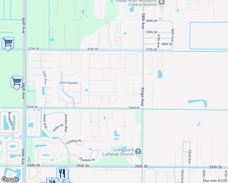 map of restaurants, bars, coffee shops, grocery stores, and more near 5954 Long Leaf Lane in Vero Beach