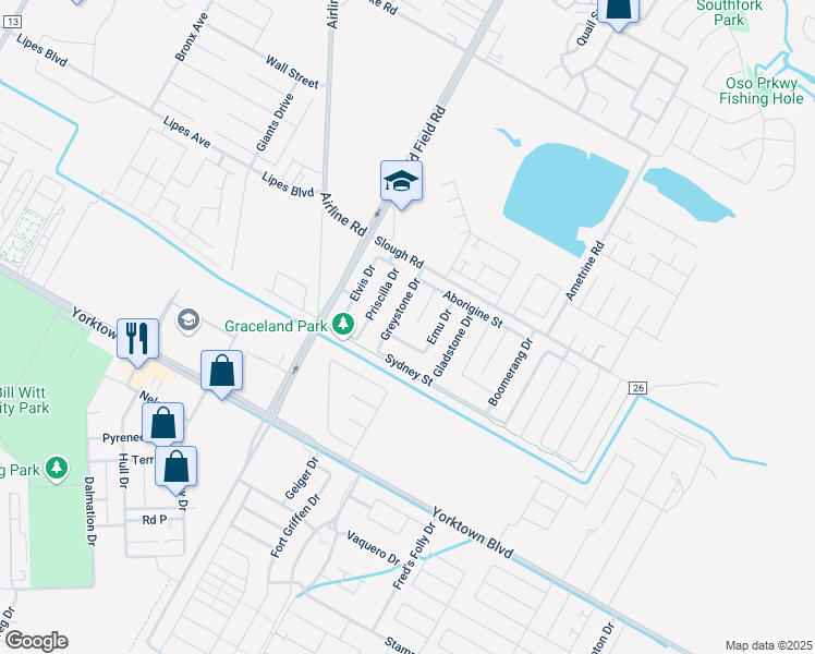 map of restaurants, bars, coffee shops, grocery stores, and more near 3910 Greystone Drive in Corpus Christi