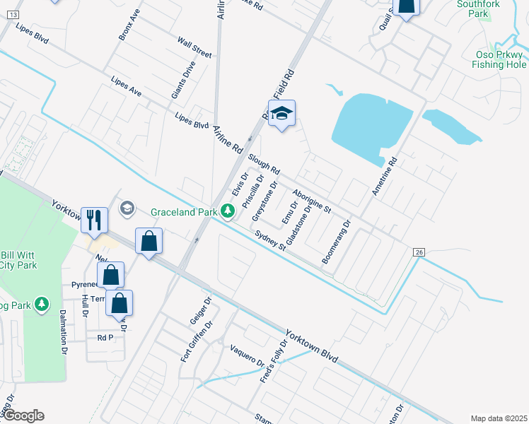 map of restaurants, bars, coffee shops, grocery stores, and more near 3910 Greystone Drive in Corpus Christi